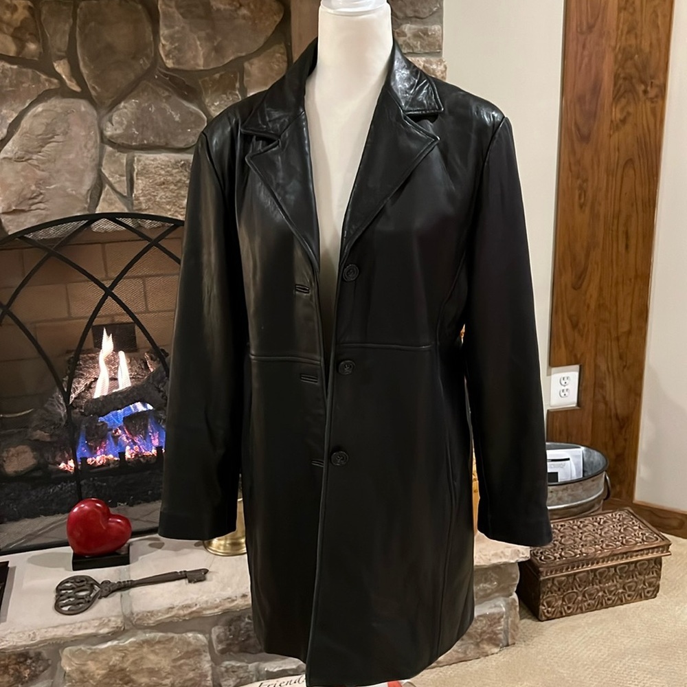 Winlit Vintage Black Leather Womens Jacket, size L